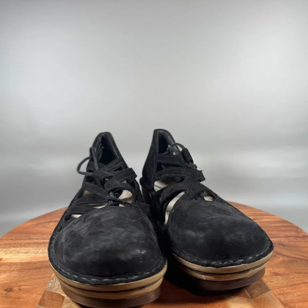 Naot Kirei Black Nubuck Lace Up Strappy Wedge Shoes Womens 40 EU 9 US Israel
